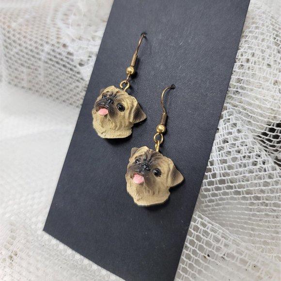 Fun Pug Dog Earrings Pierced Pink Tongue Dog Earrings - Picture 2 of 4